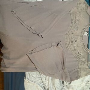 Source Unknown Gray Lace Trim Blouse